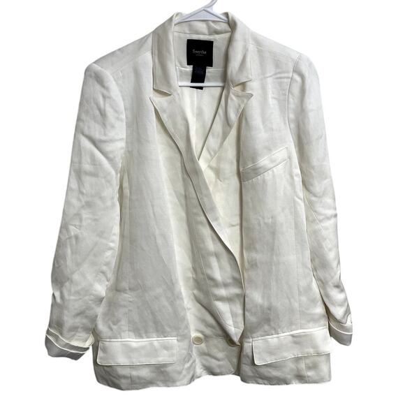 Women's Smythe Ivory White Linen Blend Blazer Preppy Old Money Luxury Size L